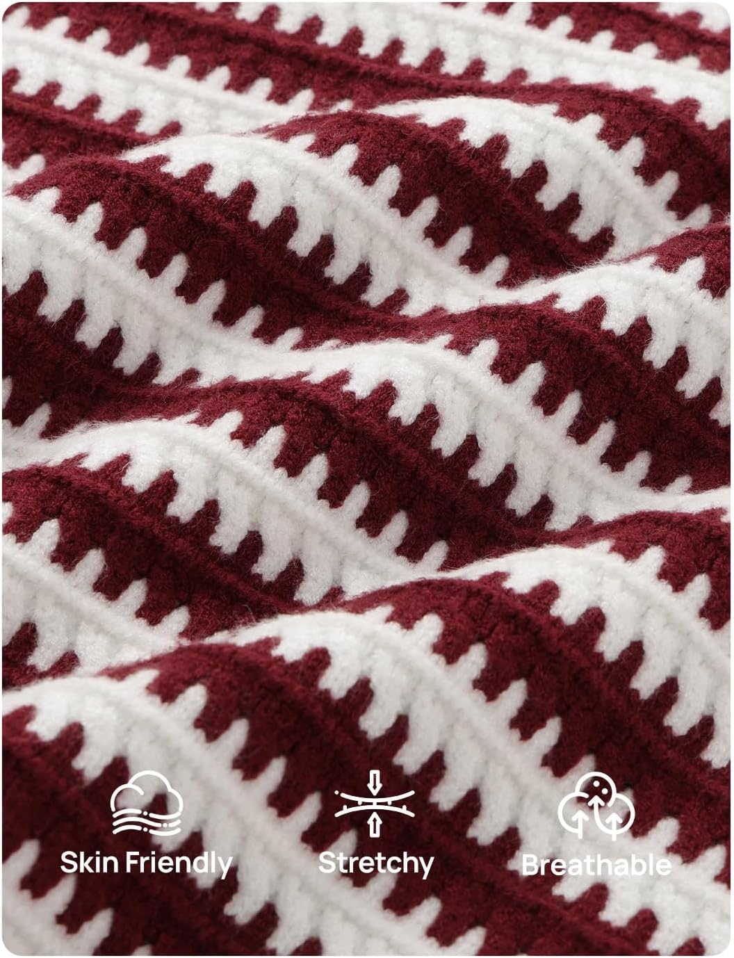 image:imageZESICA Womens Striped Button Up Cardigan Sweaters V Neck Trendy Knit TopsBurgundy