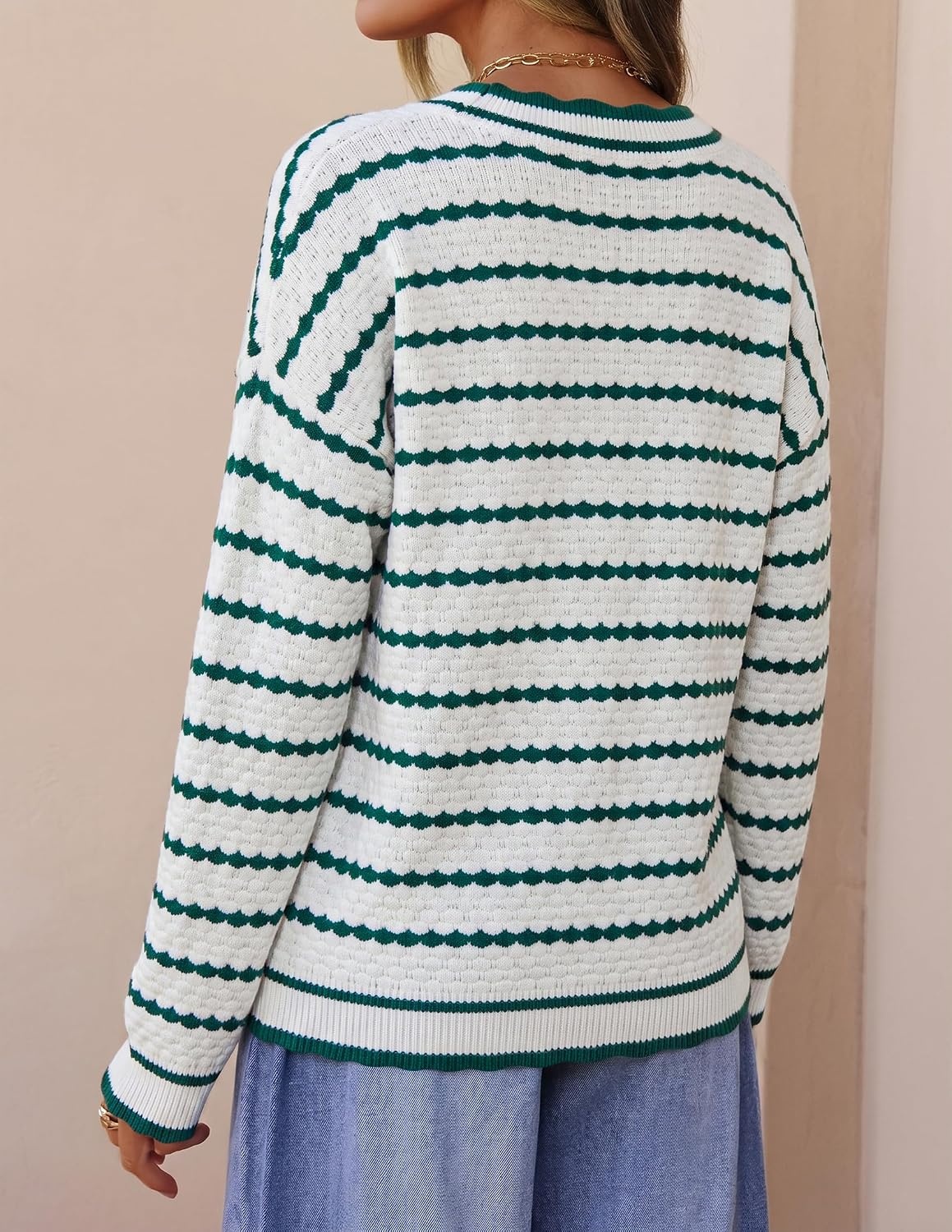 image:imageZESICA Womens Striped Button Up Cardigan Sweaters V Neck Trendy Knit TopsGreen