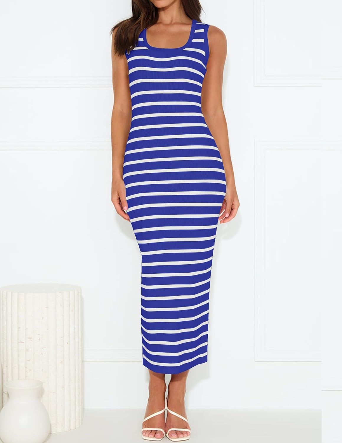 image:imageZESICA Womens Summer Sleeveless Ribbed Knit Bodycon Midi DressesRoyalblue
