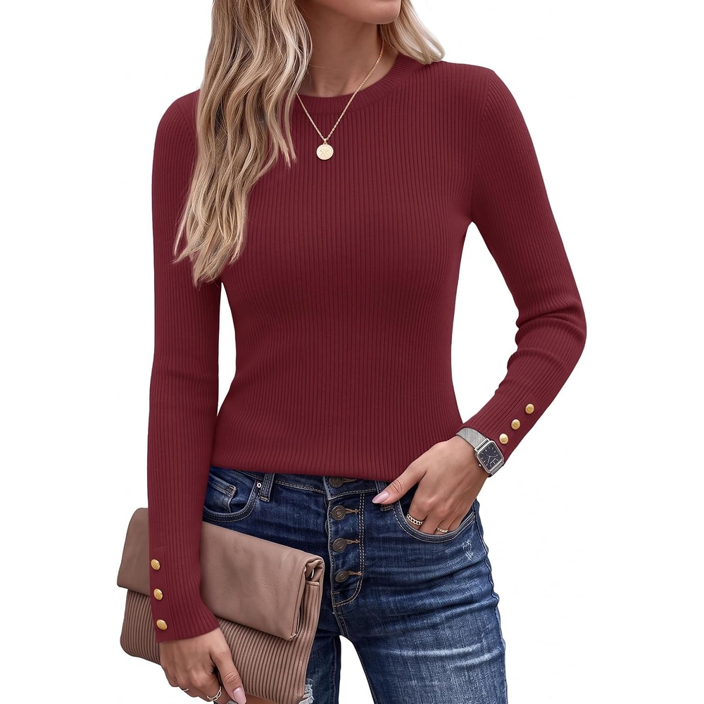 image:imageZESICA Fall Fitted Sweaters for Women 2026 Trendy Business Casual TopsWine