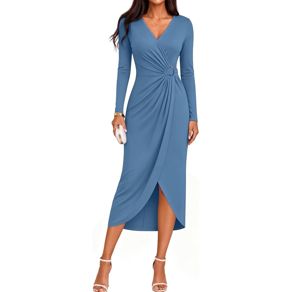image:imageZESICA Womens Fall Long Sleeve Wrap Bodycon Cocktail Party DressesDustyblue