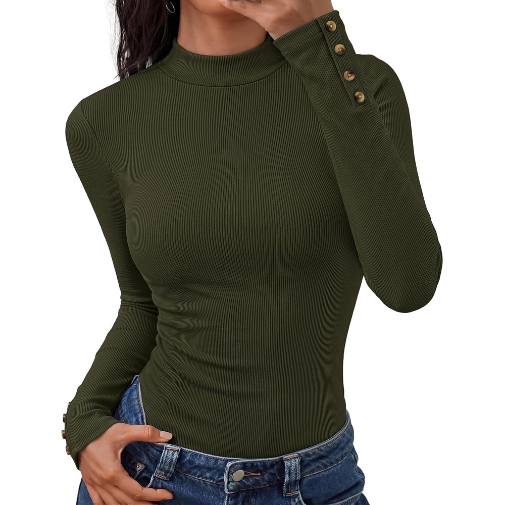 image:imageZESICA Womens Fall Mock Neck Long Sleeve Shirts Business Casual TopsArmygreen