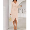 ZESICA Women’s Fall Long Sleeve Wrap Bodycon Cocktail Party Dresses(Apricot)