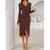 ZESICA Women’s Fall Long Sleeve Wrap Bodycon Cocktail Party Dresses(Brown)