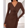 ZESICA Women’s Fall Long Sleeve Wrap Bodycon Cocktail Party Dresses(Brown)
