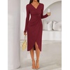 ZESICA Women’s Fall Long Sleeve Wrap Bodycon Cocktail Party Dresses(Burgundy)