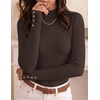 ZESICA Women’s Fall Mock Neck Long Sleeve Shirts Business Casual Tops(Brown)