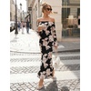 ZESICA Women’s Fall Off Shoulder Floral Wedding Guest Maxi Dresses(Black)