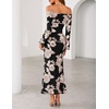 ZESICA Women’s Fall Off Shoulder Floral Wedding Guest Maxi Dresses(Black)