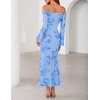 ZESICA Women’s Fall Off Shoulder Floral Wedding Guest Maxi Dresses(Blue)