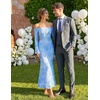 ZESICA Women’s Fall Off Shoulder Floral Wedding Guest Maxi Dresses(Blue)