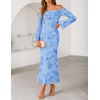ZESICA Women’s Fall Off Shoulder Floral Wedding Guest Maxi Dresses(Blue)