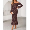 ZESICA Women’s Fall Off Shoulder Floral Wedding Guest Maxi Dresses(Brown)