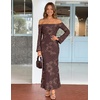 ZESICA Women’s Fall Off Shoulder Floral Wedding Guest Maxi Dresses(Brown)