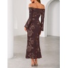 ZESICA Women’s Fall Off Shoulder Floral Wedding Guest Maxi Dresses(Brown)