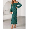 ZESICA Women’s Fall Off Shoulder Floral Wedding Guest Maxi Dresses(Green)