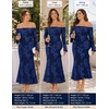ZESICA Women’s Fall Off Shoulder Floral Wedding Guest Maxi Dresses(Navy)