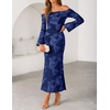 ZESICA Women’s Fall Off Shoulder Floral Wedding Guest Maxi Dresses(Navy)