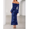 ZESICA Women’s Fall Off Shoulder Floral Wedding Guest Maxi Dresses(Navy)