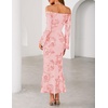 ZESICA Women’s Fall Off Shoulder Floral Wedding Guest Maxi Dresses(Pink)