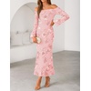 ZESICA Women’s Fall Off Shoulder Floral Wedding Guest Maxi Dresses(Pink)