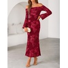 ZESICA Women’s Fall Off Shoulder Floral Wedding Guest Maxi Dresses(Red)