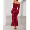 ZESICA Women’s Fall Off Shoulder Floral Wedding Guest Maxi Dresses(Red)