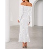 ZESICA Women’s Fall Off Shoulder Floral Wedding Guest Maxi Dresses(White)