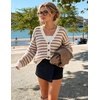 ZESICA Women’s Striped Button Up Cardigan Sweaters V Neck Trendy Knit Tops(Apricot)