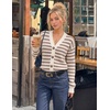 ZESICA Women’s Striped Button Up Cardigan Sweaters V Neck Trendy Knit Tops(Apricot)