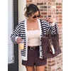 ZESICA Women’s Striped Button Up Cardigan Sweaters V Neck Trendy Knit Tops(Black)