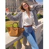 ZESICA Women’s Striped Button Up Cardigan Sweaters V Neck Trendy Knit Tops(Black)