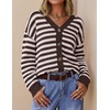 ZESICA Women’s Striped Button Up Cardigan Sweaters V Neck Trendy Knit Tops(Brown)