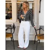 ZESICA Women’s Striped Button Up Cardigan Sweaters V Neck Trendy Knit Tops(Dark Black)