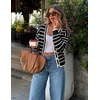 ZESICA Women’s Striped Button Up Cardigan Sweaters V Neck Trendy Knit Tops(Dark Black)
