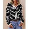 ZESICA Women’s Striped Button Up Cardigan Sweaters V Neck Trendy Knit Tops(Dark Black)