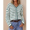 ZESICA Women’s Striped Button Up Cardigan Sweaters V Neck Trendy Knit Tops(Green)