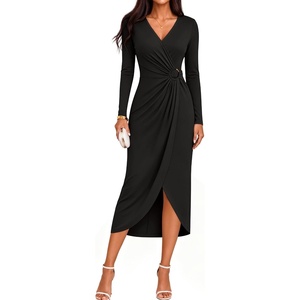 ZESICA Women’s Fall Long Sleeve Wrap Bodycon Cocktail Party Dresses(Black)
