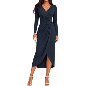 ZESICA Women’s Fall Long Sleeve Wrap Bodycon Cocktail Party Dresses(Navy)