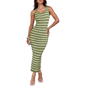 ZESICA Women’s Summer Sleeveless Ribbed Knit Bodycon Midi Dresses(Olivegreen)