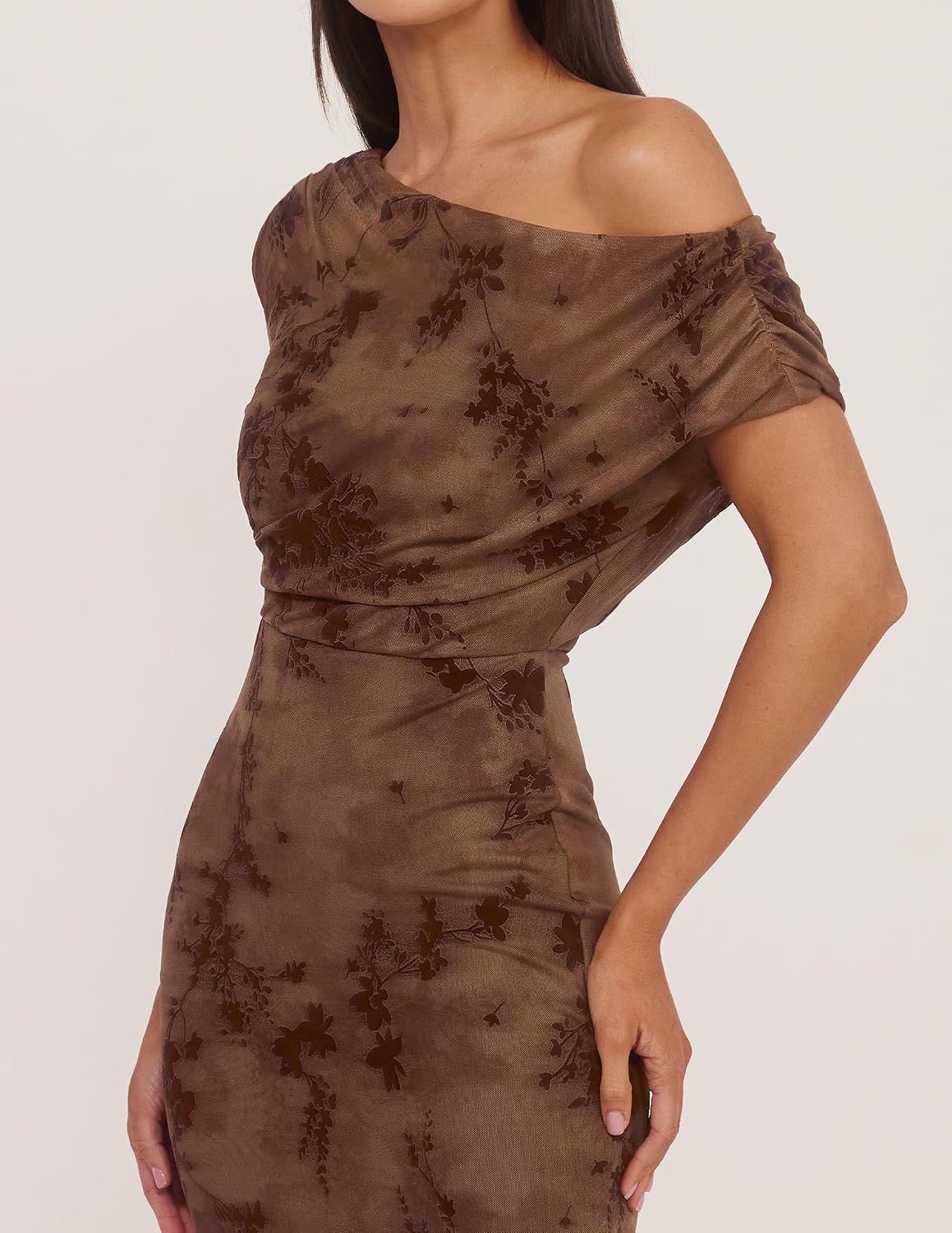 image:imageZESICA Womens Off Shoulder Floral Formal Cocktail Wedding Guest Long DressBrown