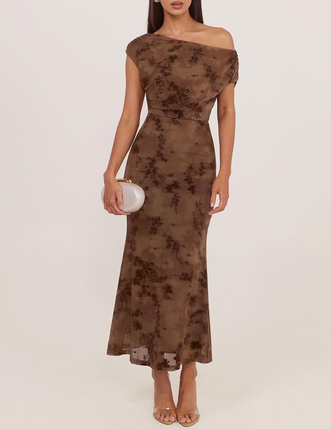 image:imageZESICA Womens Off Shoulder Floral Formal Cocktail Wedding Guest Long DressBrown