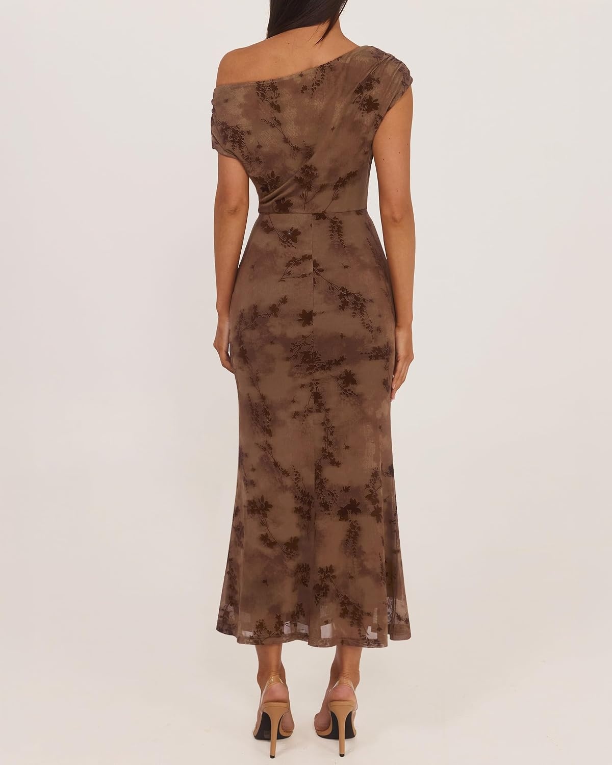 image:imageZESICA Womens Off Shoulder Floral Formal Cocktail Wedding Guest Long DressBrown