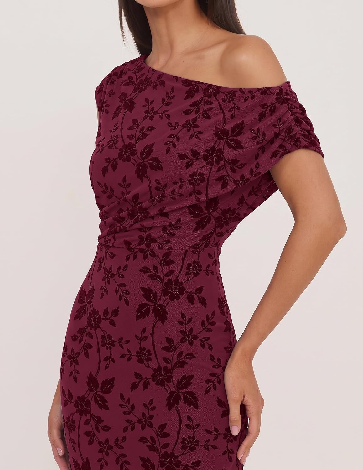image:imageZESICA Womens Off Shoulder Floral Formal Cocktail Wedding Guest Long DressBurgundy