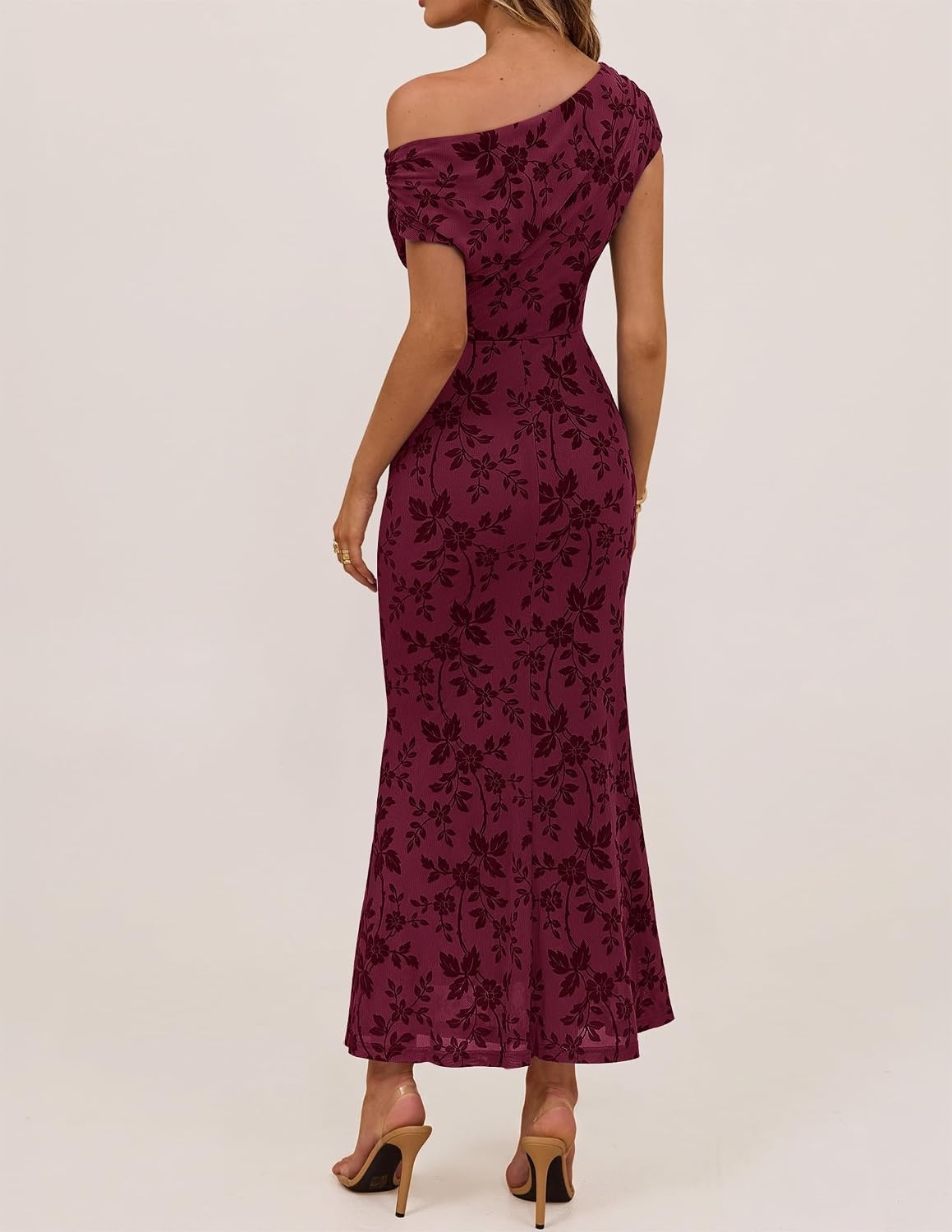 image:imageZESICA Womens Off Shoulder Floral Formal Cocktail Wedding Guest Long DressBurgundy