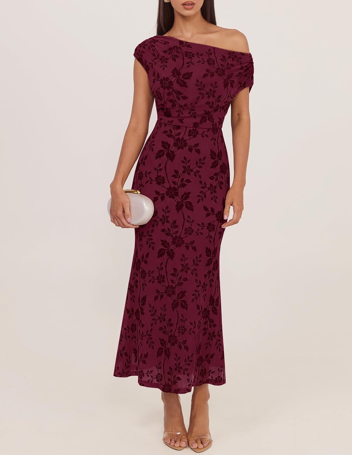 image:imageZESICA Womens Off Shoulder Floral Formal Cocktail Wedding Guest Long DressBurgundy