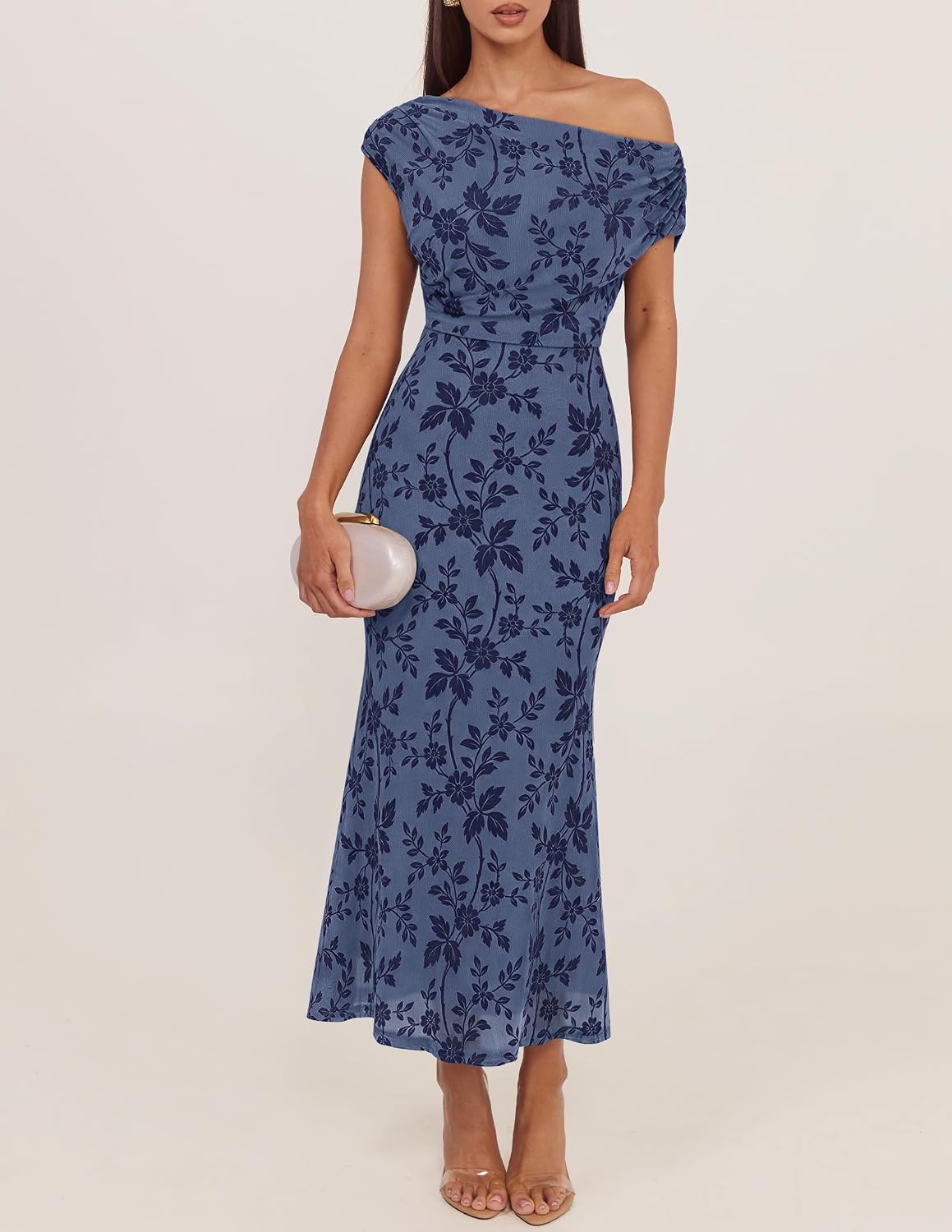 image:imageZESICA Womens Off Shoulder Floral Formal Cocktail Wedding Guest Long DressDusty Blue