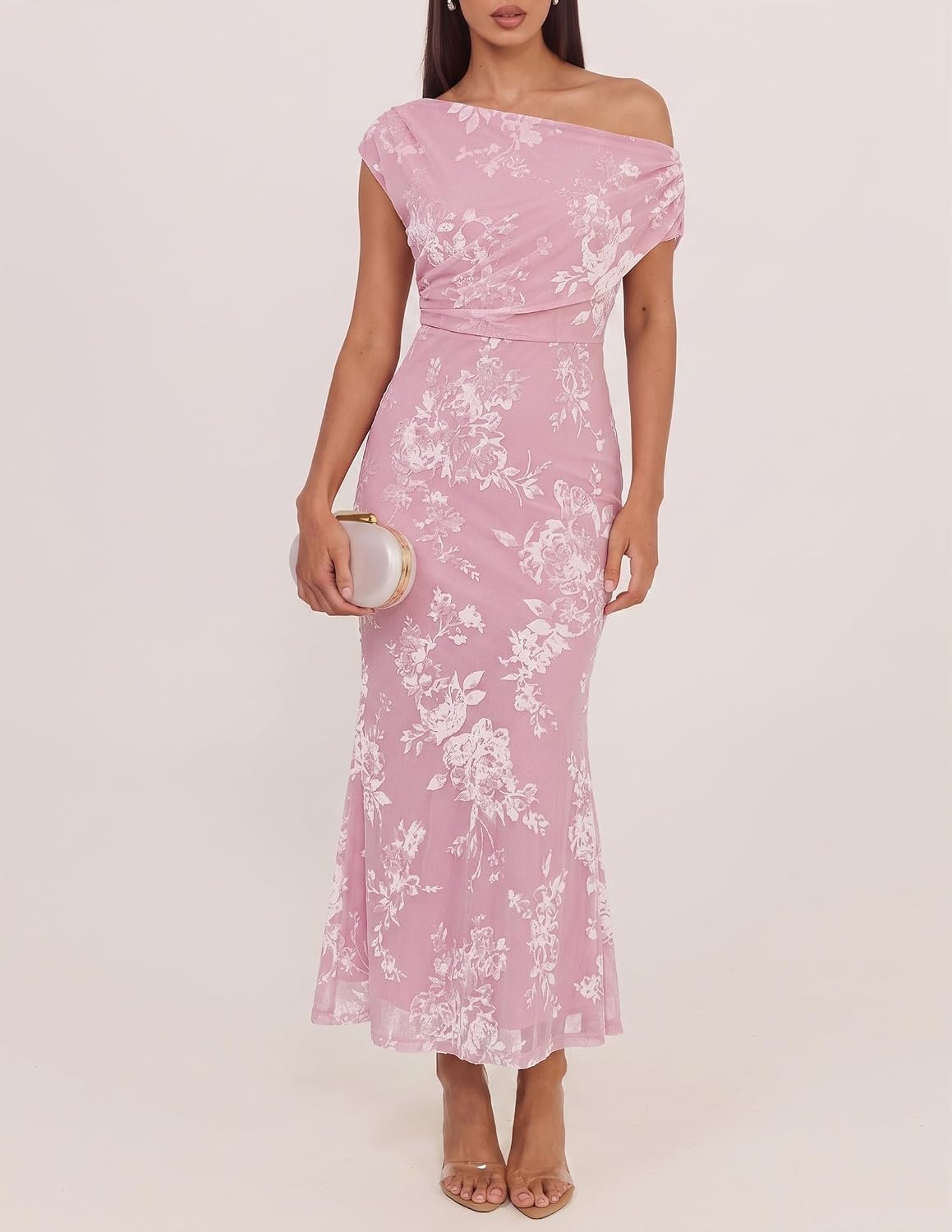 image:imageZESICA Womens Off Shoulder Floral Formal Cocktail Wedding Guest Long DressLight Pink