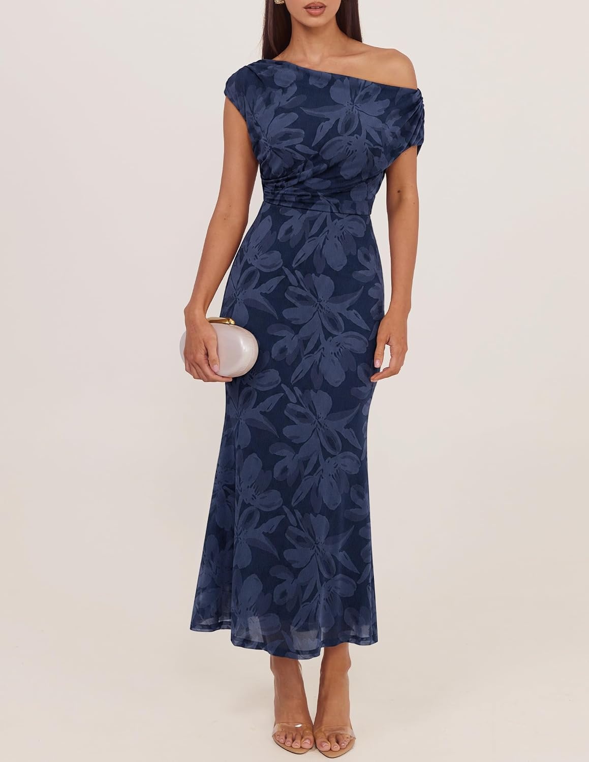 image:imageZESICA Womens Off Shoulder Floral Formal Cocktail Wedding Guest Long DressNavy