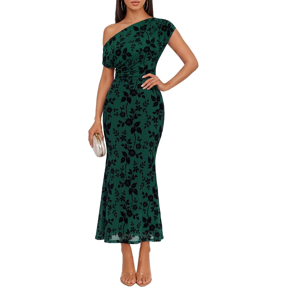 image:imageZESICA Womens Off Shoulder Floral Formal Cocktail Wedding Guest Long DressDark Green